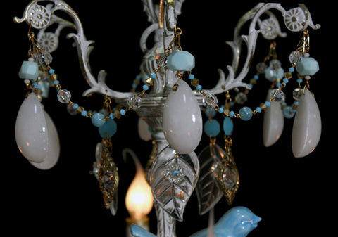 Bluebird Series "Autumn Blue Bird" One of a kind Chandelier by The Ozone Collection