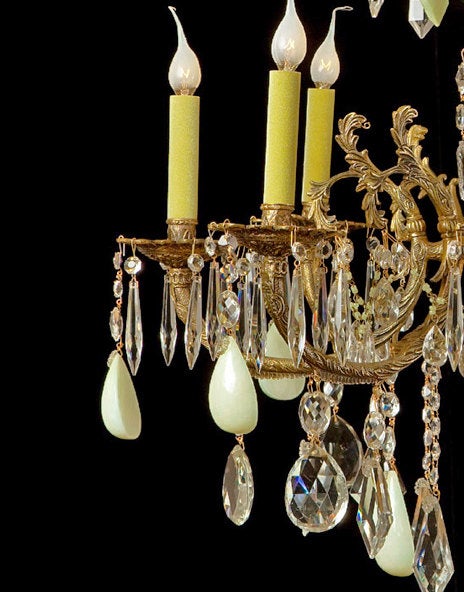 The Ozone Collection Vintage Green Alabaster and Crystal Bronze Chandelier
